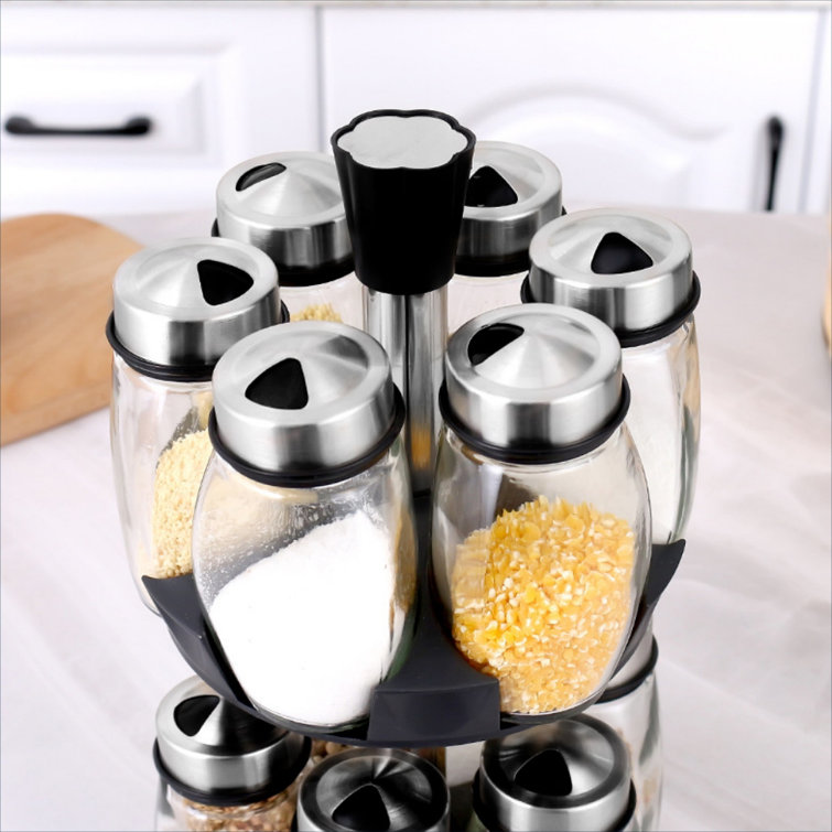 Freestanding Stainless Steel Spice Jar Rack Set